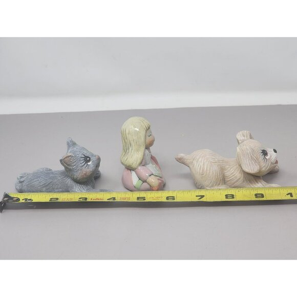Vintage Ceramic Figurines Set Of 3: Girl With Dog & Cat Collectible Home Decor - Picture 8 of 10